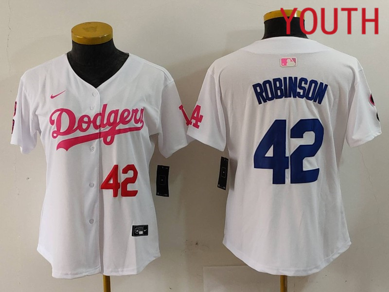 Youth Los Angeles Dodgers 42 Robinson White joint name 2024 Nike MLB Jersey style 9124